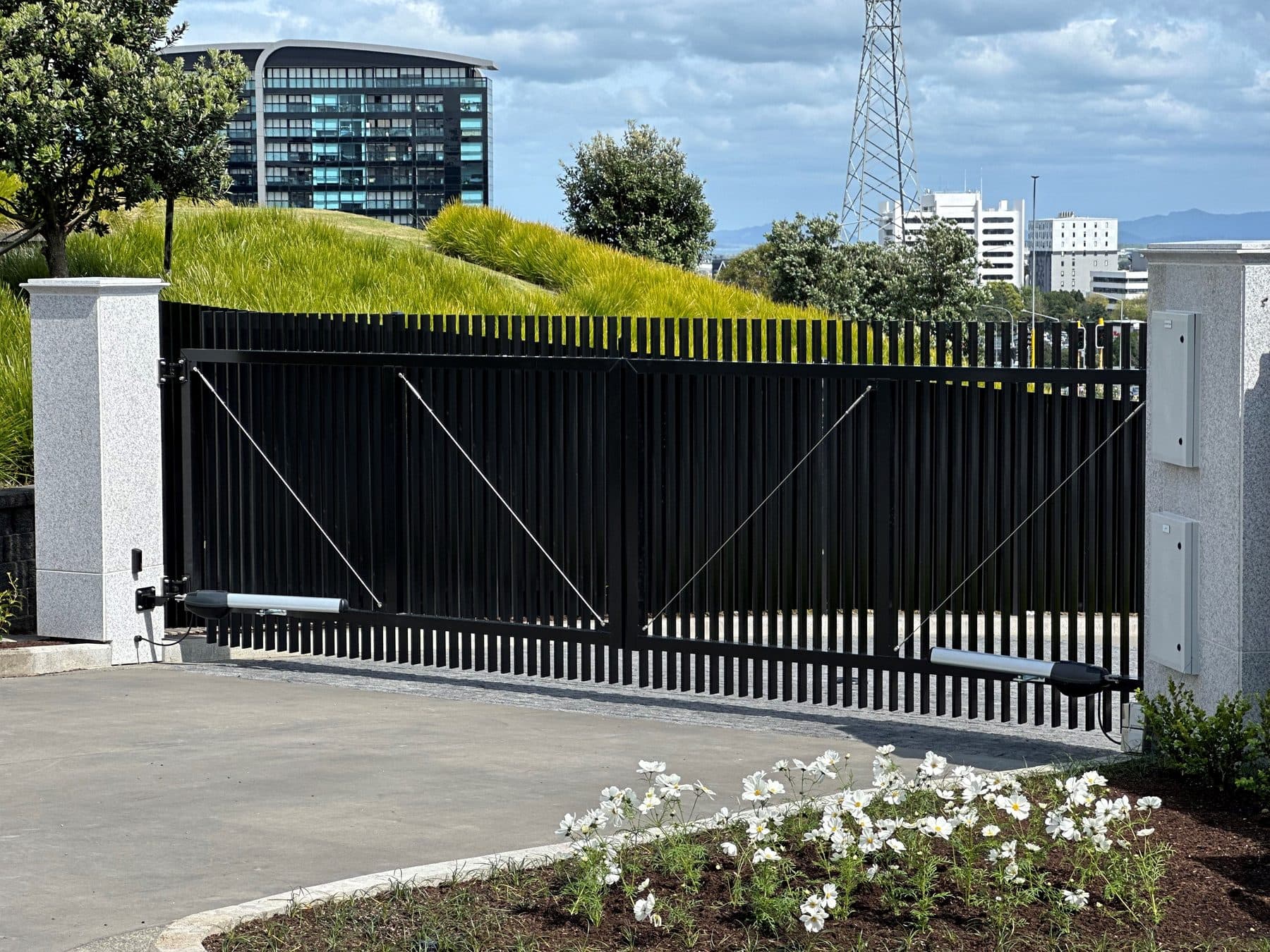 Automated double swing gate manufactured and installed by Tronic Electrical